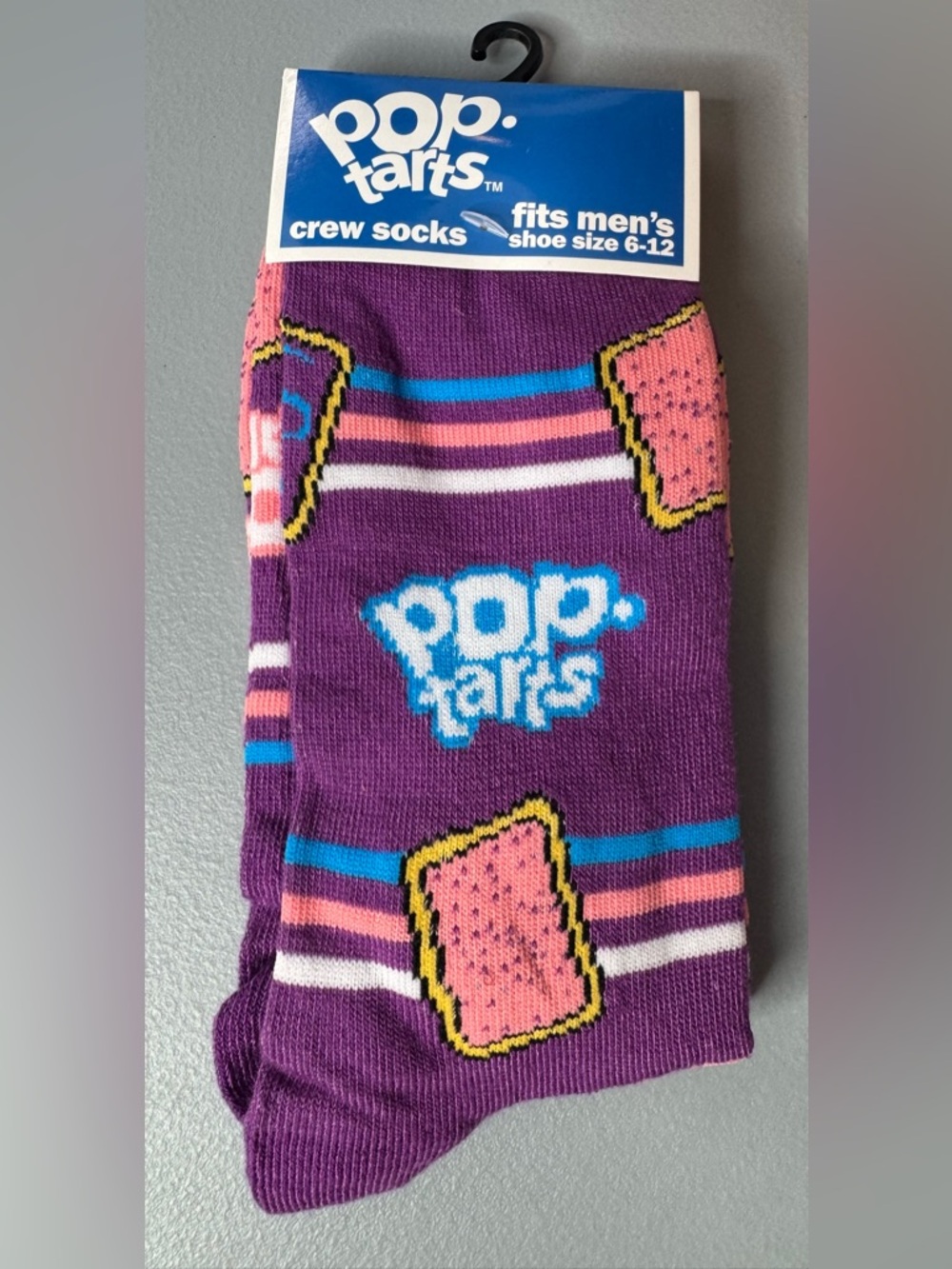 Pop-Tarts Purple Crew Socks with Pink Cracker Design frosted cherry milkshake